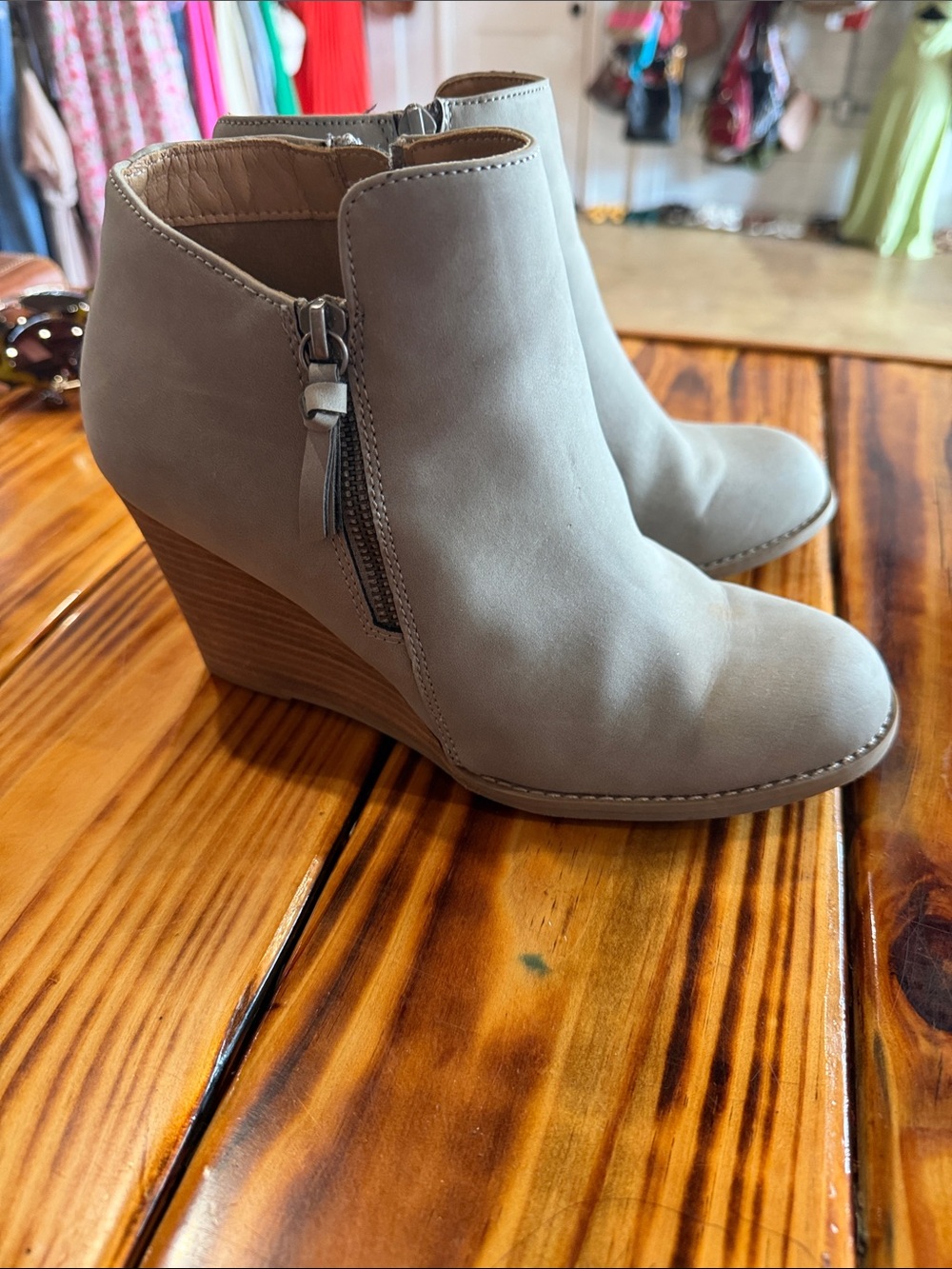 Report Taupe Wedge Ankle Booties with Side Zip